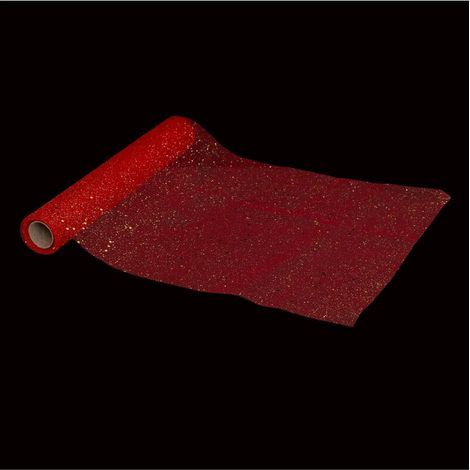 Chemin de table Tulle Rouge pailleté Argent effet holographique 28 x 500 cm - Feeric Christmas
