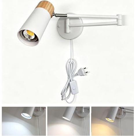 Wooden Indoor Wall Light Plug Switch Adjustable Long Arm Dimmable Reading Lamp Vintage E27 Extendable Retro Bedside