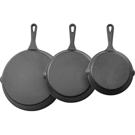 Poêles en fonte, ensemble de 3 pièces (160, 220, 265 mm), poêles robustes avec poignée résistante à la chaleur, poêles de chef pré-culottées, ustensiles de cuisine, compatibles four, gaz, électrique e (1/5)