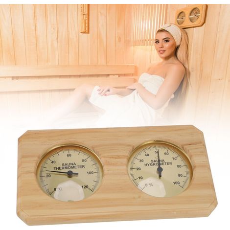 Thermomètre Hygromètre Sauna Bois Cuivre 2-en-1 Gold Frame Pine ABS PC Mesure Température Humidité Intérieure Hôtel
