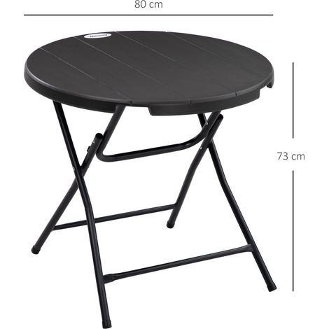Table de jardin pliante ronde pour 4 personnes, Ø80 cm, aspect bois, gris foncé, idéale pour balcon et terrasse. (1/5)