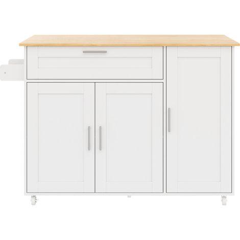 Carrello da cucina mobile con piano ribaltabile 132,5 x 44(70) x 90 cm MDF bianco e naturale (1/5)