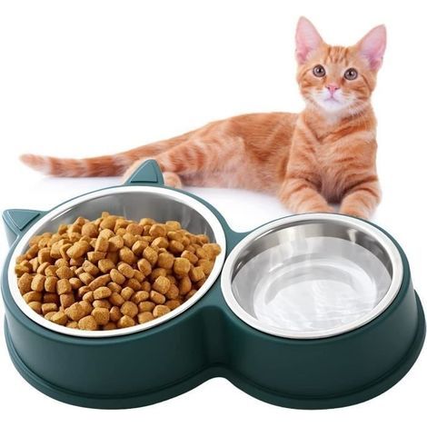 Doppelnapf für Katzen – Edelstahl – rutschfest – erhöht – 11,5 x 3,5 x 15,5 cm (1/4)