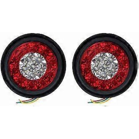 Lot de 2 feux arrière ronds à 16 LED bicolores (rouge et blanc) pour camion, avec anneau en caoutchouc.