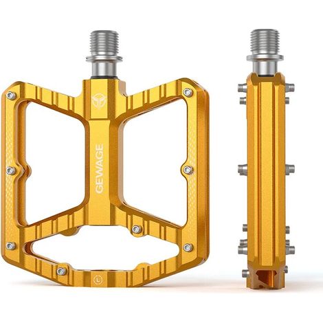 Pedales de bicicleta Gewage de aluminio con plataforma y rodamientos sellados, color dorado. (1/5)