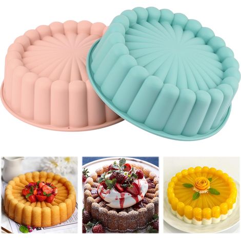 Set aus 2 runden Kuchenformen mit 20 cm Durchmesser (8 Zoll), aus antihaftbeschichtetem Silikon, geeignet für Käsekuchen, Schokoladenkuchen, Regenbogenkuchen, Erdbeerkuchen und Tartar-Brownies.