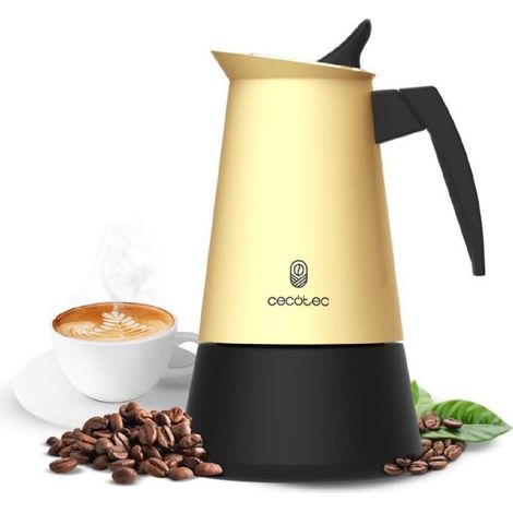 Cecotec Cafetera Italiana Piccolina 200 Beige. 100ml, 2 Tazas de Café, Acero Inoxidable, Apta Todas Superficies, Filtro Premium