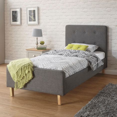 Ashbourne Charcoal Grey Single 3ft Bed Fabric Upholstery Sturdy Wooden Frame (1/5)