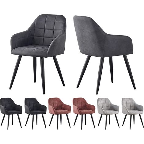 Set of 2 Faux Matte Suede Leather Dining Chairs Accent home & restaurants Adrian DARK GREY (1/5)