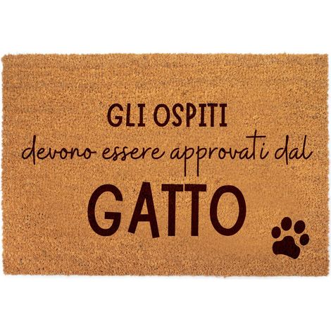 Lupia - Zerbino in fibra di cocco Naturale stampato 40x60 cm OSPITI APPROVATI DAL GATTO, Retro antiscivolo, Tappeto ingresso Decorato interno esterno, Antibatterico e Facile da Pulire, Made in Italy