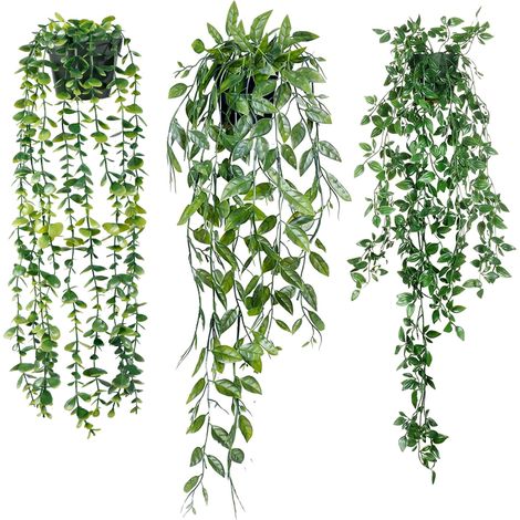 Lot de 3 Plantes artificielles à Suspendre en Pot pour Maison, intérieur, extérieur, Mur, Jardin, décoration de Mariage (1/5)