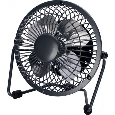 Mini ventilatore in metallo bulerias 2,5w 5v nero 14,8x14,2x7,6 cm alimentazione regolabile tramite porta usb