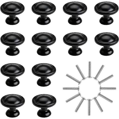 Lot de 12 boutons de tiroir noirs, poignées de porte en alliage d'aluminium de 28 mm, à un seul trou, avec vis pour meubles de placard. (1/5)