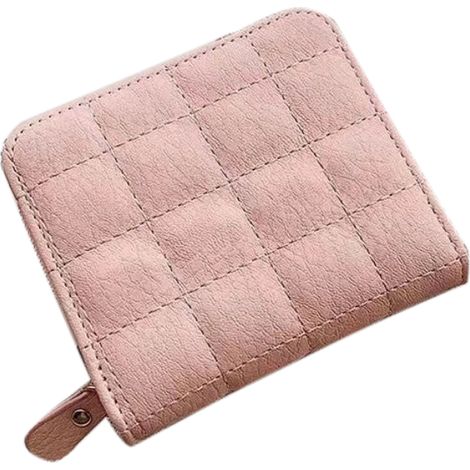 Portefeuille en cuir PU grande capacité 2 volets 8 emplacements cartes fermeture éclair pour clés pièces rose (1/5)
