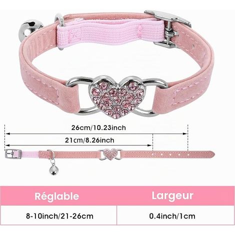 Bling Heart Collier chat cloche Réglable ceinture de sécurité Strass petits chats et chiens Rose Noir et rose (1/4)