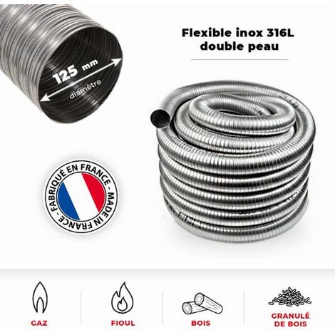 Tubage flexible inox double peau ø125 mm - 1 mètre