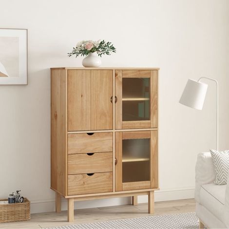 Buffet haut, Meuble de Rangement, Armoire de Cuisine OTTA 85x43x125 cm Bois massif de pin RDS9637 (1/5)