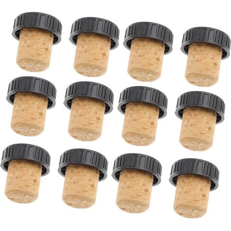 12 bouchons liège, bois/plastique - pour bouteille et carafe (1/5)