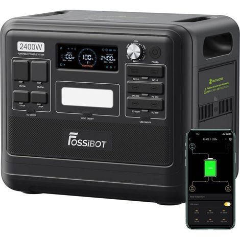 Portable Power Station FOSSIBOT F2400, Electric Generator with LiFePO4 Battery 2048Wh/4800W, Backup Power Supply with