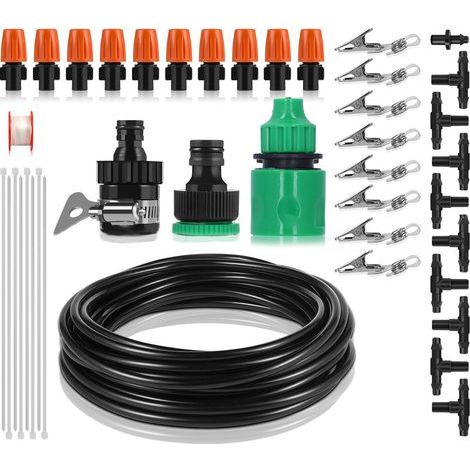 Kit d'irrigation de jardin 8 m avec sortie unique pour brumisation atomisée, destiné aux serres et parterres de fleurs (1/5)