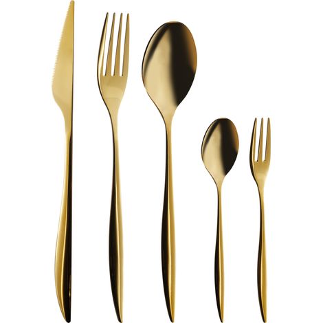 Cubertería moderna de 30 piezas para cualquier ocasión cuchillo tenedor cuchara cucharilla tenedor para pasteles acero inoxidable dorado Farfalle (1/5)