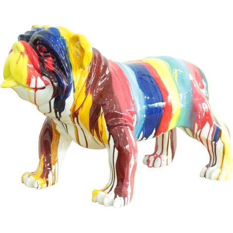 Statue chien avec coulures multicolores H38 cm - BULLDOG DRIPS 01 (1/3)