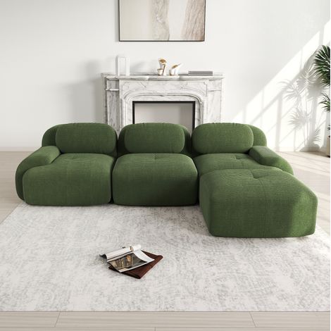 Sofá modular sin montaje para salón de pana verde OKMYHOME (1/5)