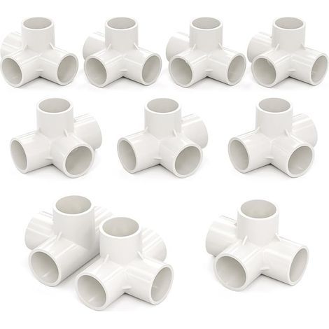 10 Stück 25MM (3/4") Kubischer T-Verbinder aus PVC-U, 4-Wege-Eckverbinder, Gartenschlauchanschluss (1/4)
