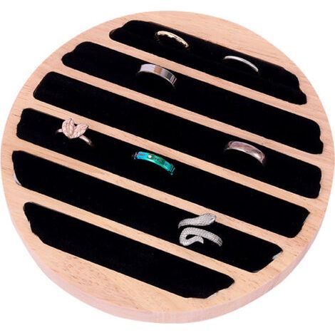 PA Holz-Schmuck-Display-Tablett, 6 Fächer, Ring-Ohrring-Display-Halter, Aufbewahrung, schwarzer Ledereinsatz, Schmuck-Organizer, Schmuck-Einzelhandels-Display (1/4)