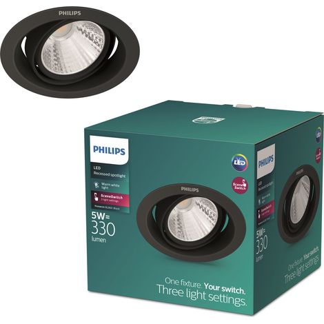 Philips Pomeron Spot encastrablé (Noir) Lumière blanche chaude à froide - SceneSwitch (1/4)