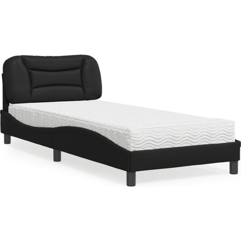 Bett mit Matratze "Hvar" Schwarz 90x190 cm Kunstleder