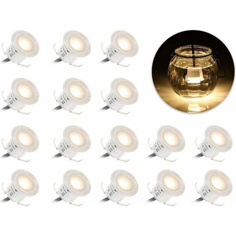12V LED-Einbaustrahler, 16 Stück LED-Strahler für Terrasse, 0,6W Wasserdicht IP67, LED-Außenstrahler, zur Wegbeleuchtung und für Pooltreppen (Warmweiß 3000K)