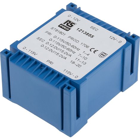 Transformateur pour circuit imprimé, Vin V c.a., Vout 2 x 12V c.a., 2 sorties, 30VA ( Prix pour 1 ) (1/2)