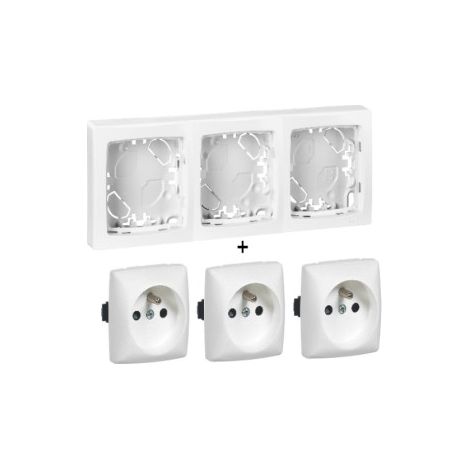 Legrand - Oteo - 3 Prises 2P+T 16A + Cadre saillie 3 postes - Blanc - 086093+086127Lx3 (1/5)
