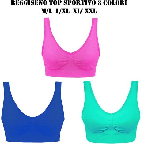 TRADE SHOP - 3 Pz Reggiseno Reggi Seno Bra Sportivo 3 Colori Sport Intimo Donna Reggiseni Tg. - L-XL