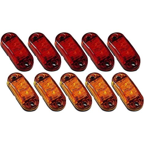 5x + 5x feux de gabarit latéraux ovales à LED rouges de 2,5 pouces pour voiture, camion, remorque ou camping-car (rouge/jaune). (1/5)