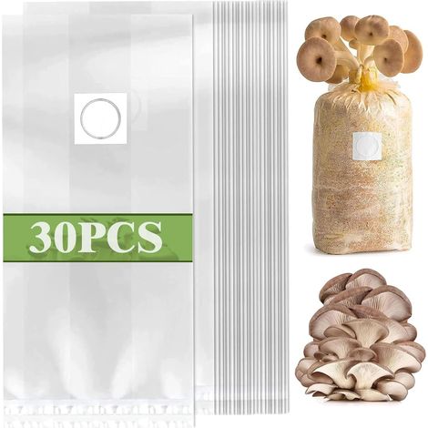 30 sacs de culture de champignons de 32 x 50 cm avec filtre de 0,2 micron, épaisseur de 0,06 mm, sacs de culture pour champignons shiitake, pleurotes, haricots résistants à (1/5)