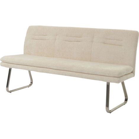 [NUNCA USADO] Banco HHG-139, banco de comedor banco tapizado, respaldo tela/textil chenilla acero inoxidable cepillado 180cm, crema (1/5)