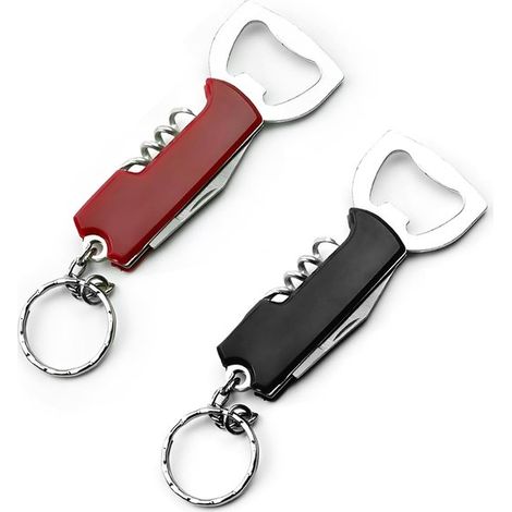 Ouvre-bouteille 2 pièces avec anneau porte-clés pour bière et vin, petit, portable, noir et rouge (1/4)