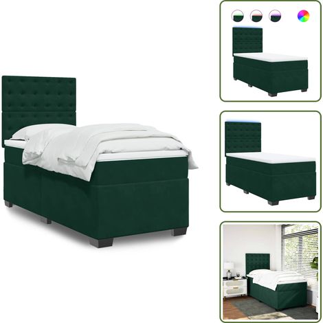 Boxspringbett mit Matratze Dunkelgrün 100x200 cm Samt - Boxspringbett - Samtbett - Doppelbett - LED Beleuchtung - Höhenverstellbares Kopfteil (1/5)