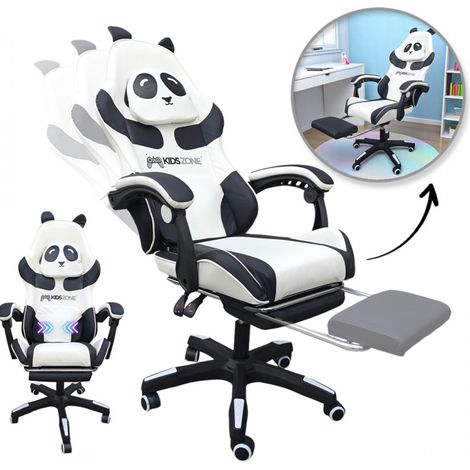 PANDA Drehbarer Gaming-Stuhl mit Fußstütze und Massagefunktion KIDS ZONE KO34
