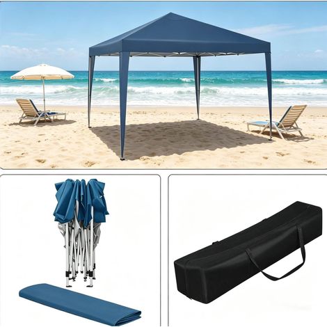 Pavillon Partyzelt klappbar 3x3 m wasserdicht Blau HAVRYA (1/4)