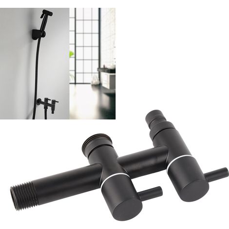 G1/2 Wasserhahn für Waschmaschine mit langem Edelstahlfuß, schwarz, 4,8 cm Durchmesser (1/5)