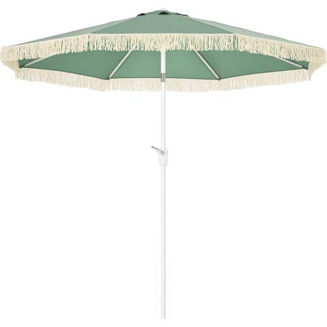 Neigbarer Freiarm-Sonnenschirm mit Kurbel, 8 Streben, Durchmesser 2,65 m, Höhe 2,45 m, grüne Farbe, ideal für Terrasse und Garten.