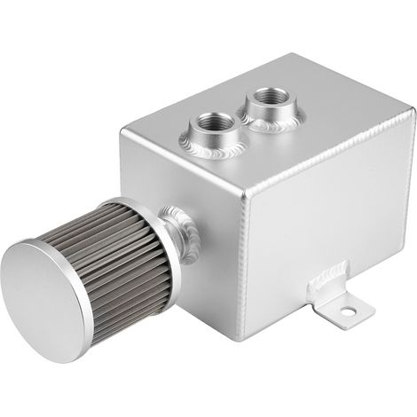 Universeller 2-Liter-Ölabscheider aus silbernem Aluminium mit Luftfilter und Auffangbehälter für getunte Fahrzeuge (1/5)