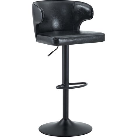 Pack de 2 taburetes de bar negros con respaldo, altura regulable y giro 360° (1/5)