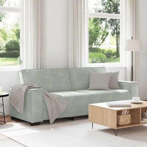 Canapé 3 places 220 cm tissu gris clair accoudoirs larges confortable salon (1/5)