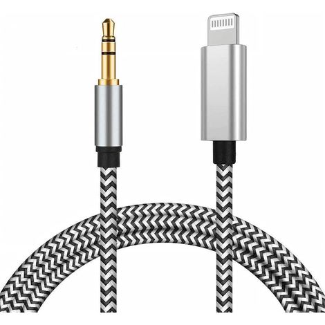 Cordon auxiliaire pour 14 13 12 11 Pro Max Câble Lightning vers auxiliaire compatible avec 14 13 12 11 XS XR X 8 7 vers haut-parleur stéréo de voiture, casque (1/5)