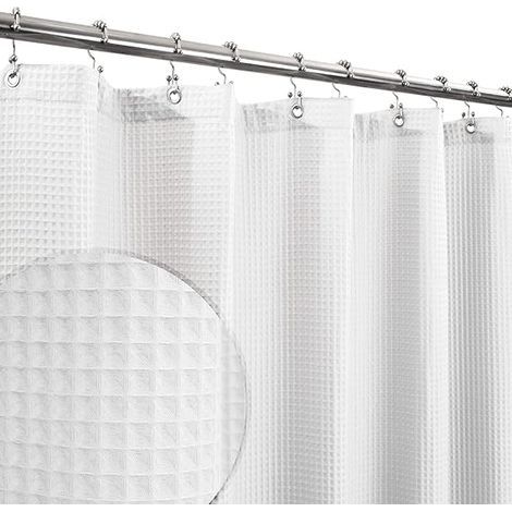 Rideau de douche en mélange de coton, tissage gaufré en nid d'abeille, doux et spa d'hôtel, lavable, blanc, 72 x 72 pouces (1/5)