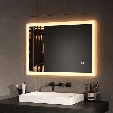 Miroir de Salle de Bain, Miroir LED, 70x50cm, Miroir de Salle de Bain Rectangle avec Interrupteur Tactile, Anti-buée, Lumière 3 Couleurs (1/5)